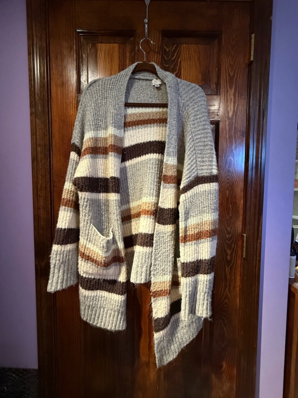 a new day Striped Open-Front Cardigan in Gray, Cream & Brown